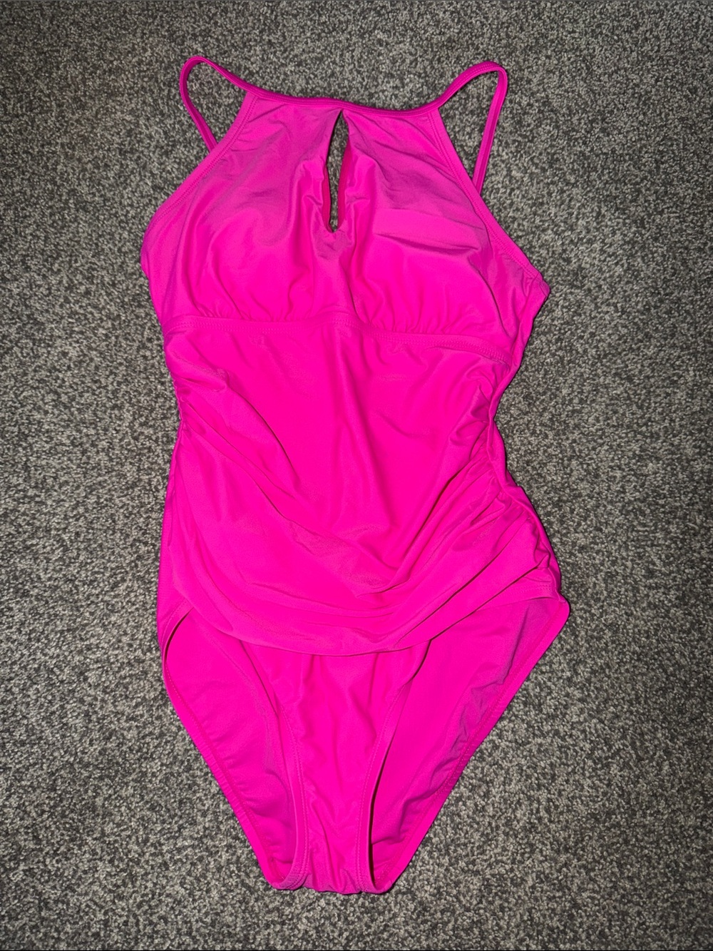 Sleek High-Neck One-Piece Swimsuit in Bright Pink